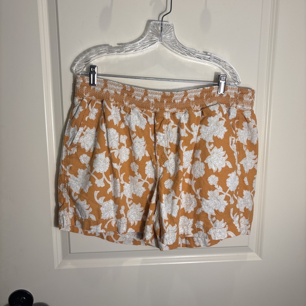 Briggs Shorts Womens XXL Golden Yellow Floral Linen Blend Pull On Casual Boho